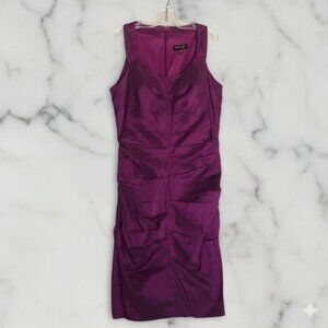 Signature by Sangria Purple Iridescent Ruched Midi Dress Size 8 Formal Wedding